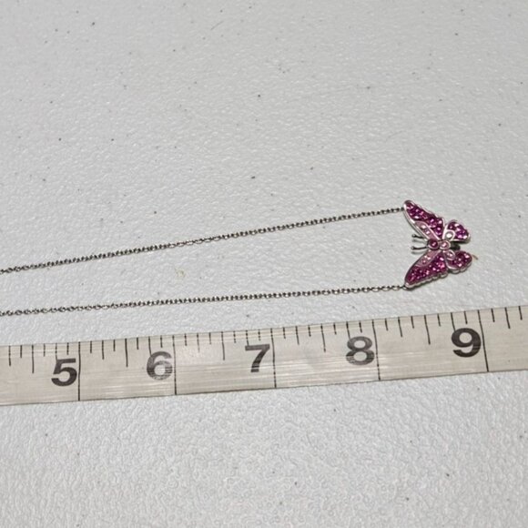 Elegant Pink Gem Butterfly Pendant Necklace Silver Tone Chain Fashion Jewelry - Picture 7 of 7